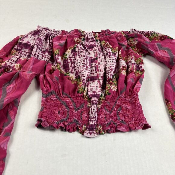 Moda Baronessa Top XS Silk Lightweight Abstract Crop Blouse Romantic Luxe Boho - Picture 2 of 10